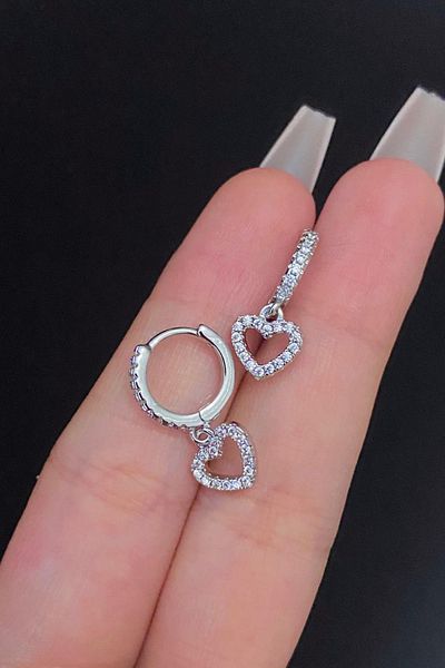 Blisse Piercing Women's Heart Figure Zircon Stone Tragus Helix Cartilage Dangle Steel Ring Piercing