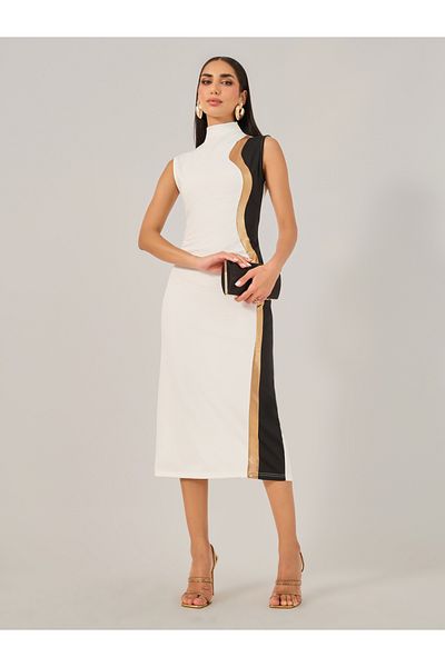 Styli Abstract Print Sleeveless Sheath Midi Dress