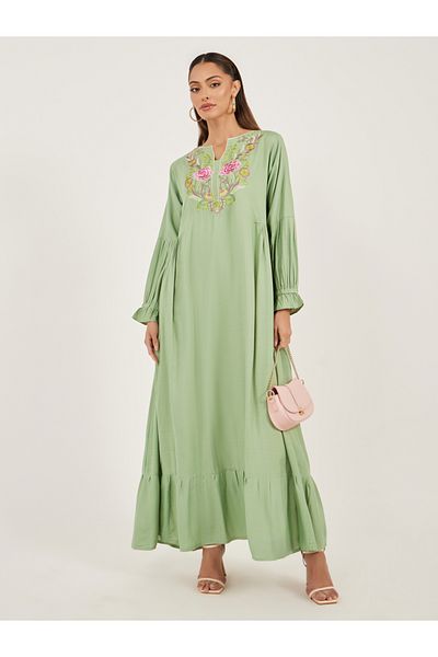Maxim Creation By Styli Floral Embroidered Cuffed Sleeves Jalabiya