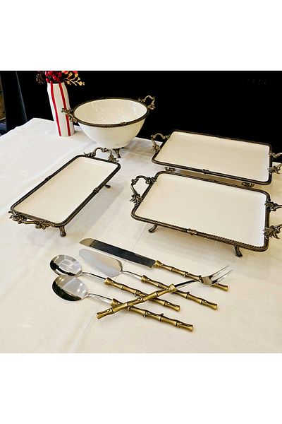 MaviDamla Porcelain Presentation Set with Pour Edge Frame, 9 Pieces, Gold Engraved