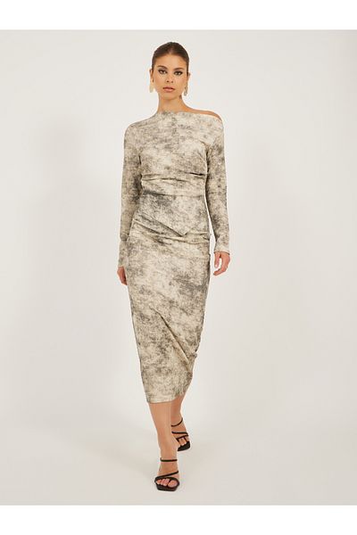 Styli Printed One Shoulder Bodycon Midi Dress