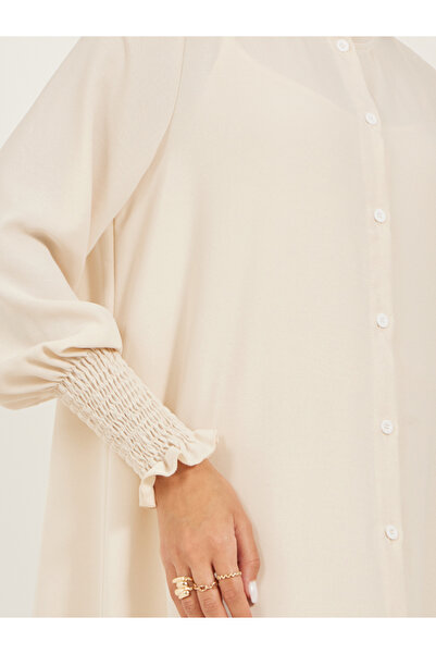 Styli Bishop Sleeve Buttoned Longline Shirt with Wide Leg Pants Set