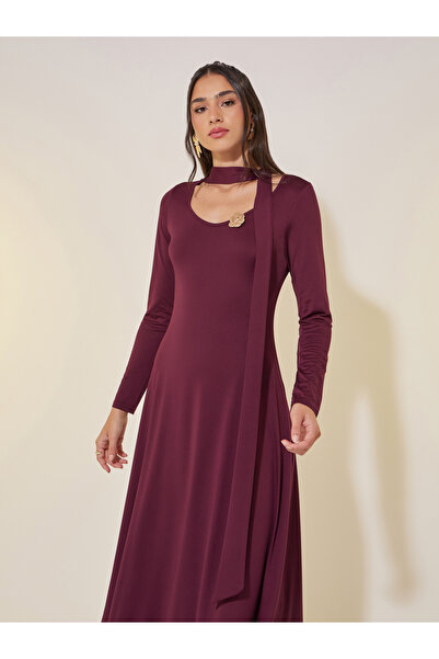 Take Two By Styli Solid Tie-Up Neck A-Line Maxi Dress