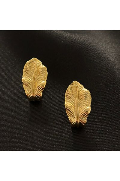 Zeyn Leaf Design Gold Steel Earrings