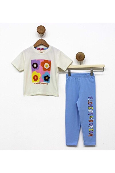 Mnk Baby&Kids Дівчачий 3D літній комплект з квітковим мотивом і лосинами M00713 СИНІЙ