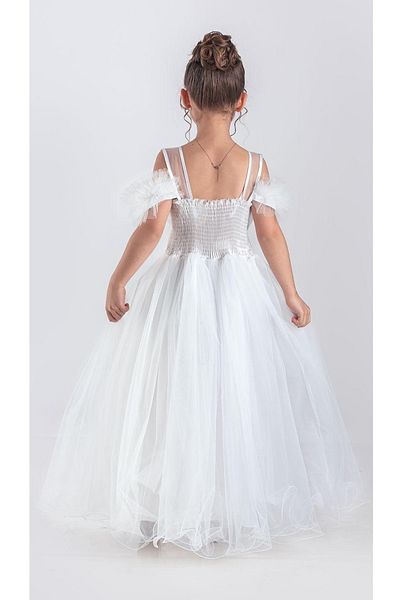 Mnk Baby&Kids Βραδινό φόρεμα σιφόν για κορίτσι - μακριά φούστα, ρόμπα M00723 ΛΕΥΚΟ