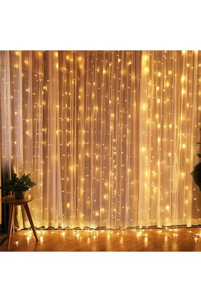 Generic Decorative Curtain with LED Light Strips White 2.4x3x3m