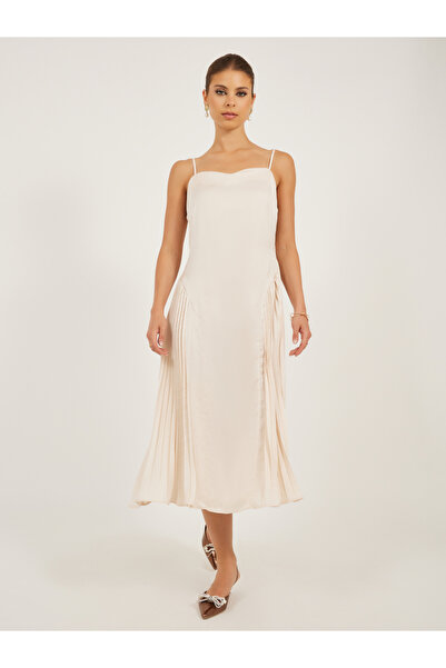 Styli فستان ميدي سادة مطوي بأشرطة على شكل حرف A