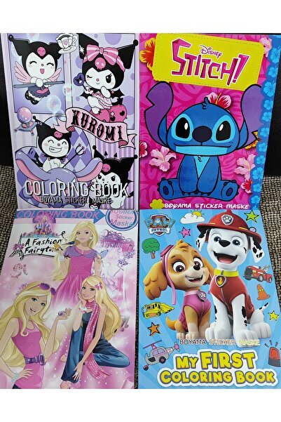 bundle island 4 Adet Stickerli Boyama Kitabı (stitch/barbie/paw patrol/y.kuro...