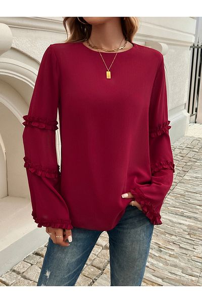 Diva By Styli Solid Round Neck Bell Sleeve Top