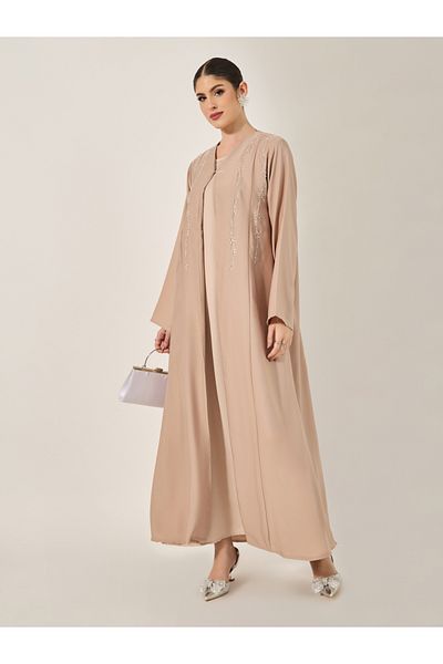 Styli Embellished A-Line Open Abaya