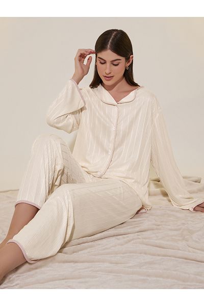 Styli Striped Long Sleeve Shirt and Pyjama Set