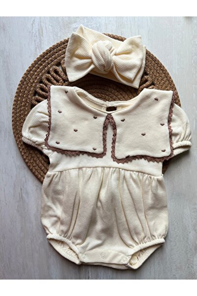 Butik FukukumBaby Kalp Nakışlı Kare Yaka Kız Bebek Romper