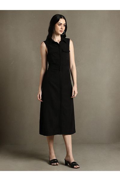 Dennis Lingo By Styli Sleeveless Belted Shirt Midi Dress
