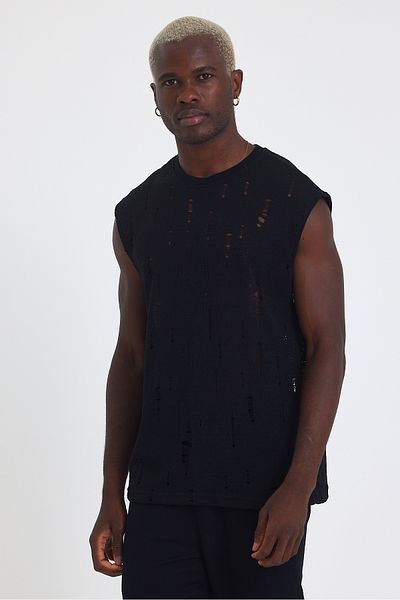 İLKCET MODA Ανδρικό αμάνικο εσώρουχο Oversize διάτρητο