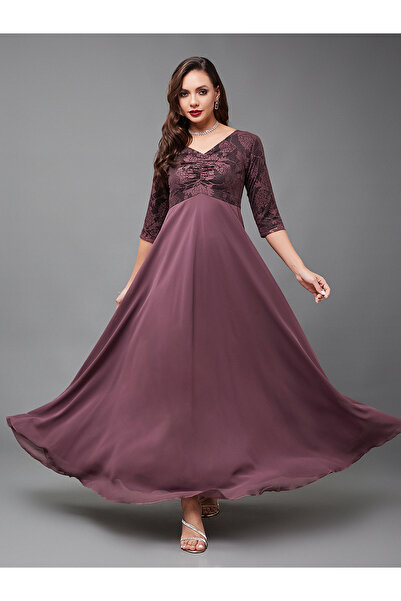 Styli فستان ماكسي بقصة A مع كشكشة من الدانتيل