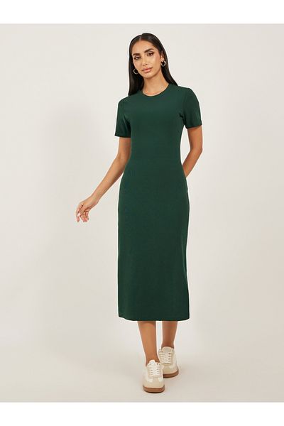 Styli Plain Short Sleeves Sheath Midi Dress