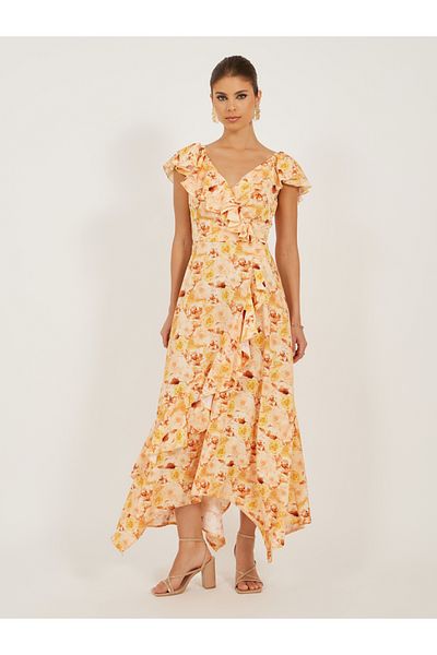 Styli All-Over Floral Print Ruffle Detail Wrap Maxi Dress