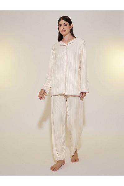 Styli Striped Long Sleeve Shirt and Pyjama Set