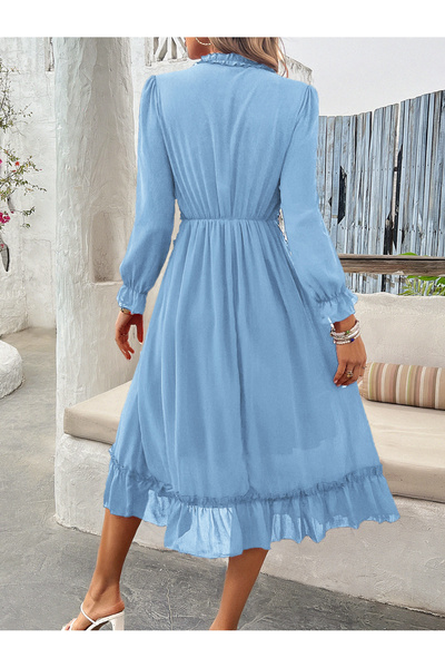 Take Two By Styli Flounce Detail Solid V Neck Midi Dress