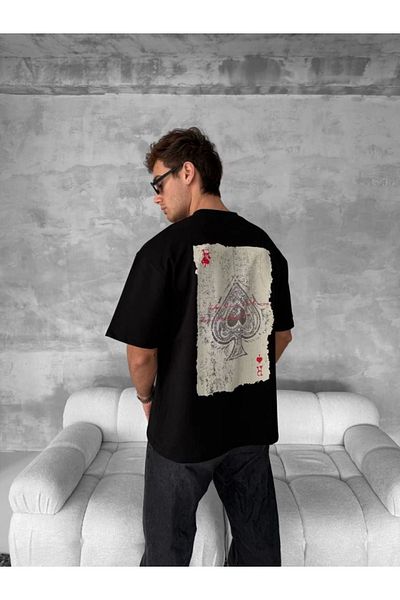 Kokosh moda Μπλουζάκι με στάμπα μπροστά και πίσω με μεγάλο λαιμό - Μαύρο