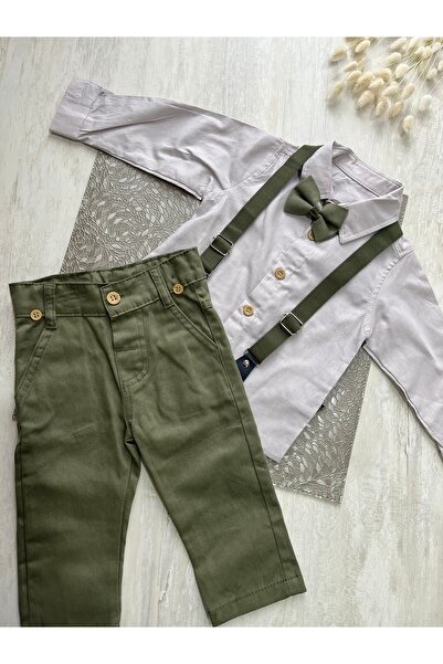 Butik Salopetli Papyonlu 4lü Takım Erkek Bebek