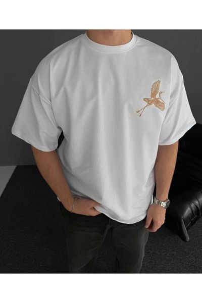 Kokosh moda Μπλουζάκι με στάμπα μπροστά και πίσω με μεγάλο λαιμό - Λευκό
