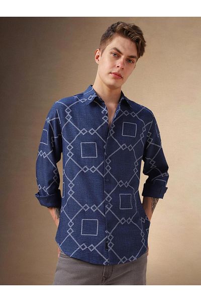 Dennis Lingo By Styli Geometric Print Button-Down Shirt