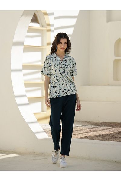 Sanskrutihomes By Styli Printed Collared Top with Trousers Co-Ords