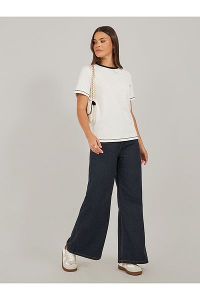 Styli Textured Round Neck Short Sleeve T-Shirt