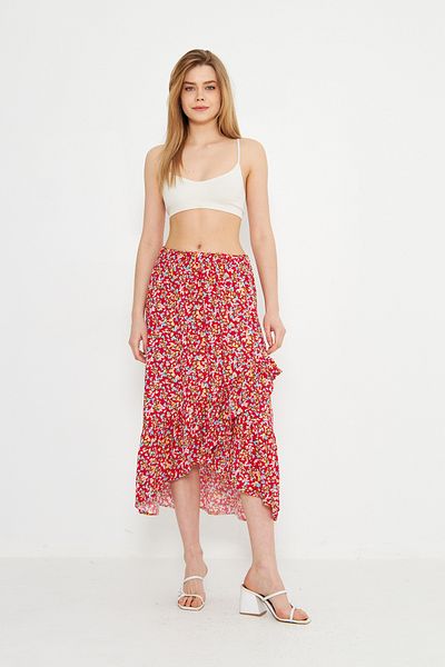 brako tekstil Floral Patterned Feminin Midi Skirt Gabardine Outfit
