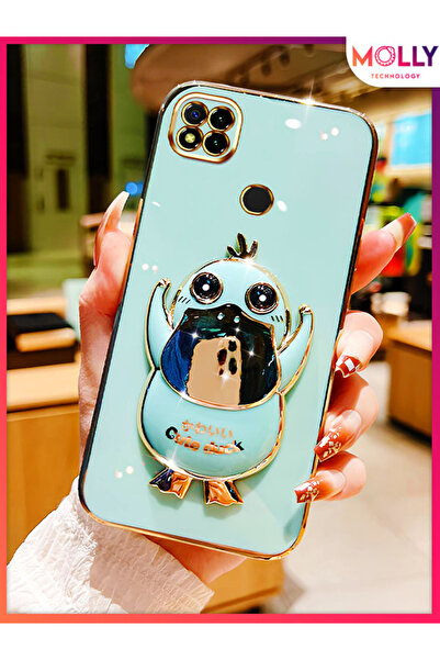 Molly Xiaomi Redmi 9C Için Su Yeşili Sevimli Ördek Standlı Kenarları Gold Det...