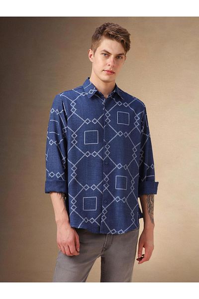 Dennis Lingo By Styli Geometric Print Button-Down Shirt