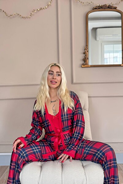 Pijamaevi Red Tartan Exclusive Γυναικεία Πιτζάμα με Πλεκτό Φόρεμα