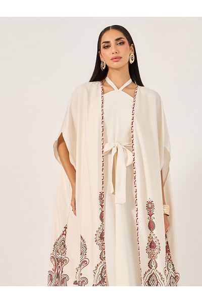 Take Two By Styli Solid Tie Up Long Sleeve Maxi Dress for Everyday Wear