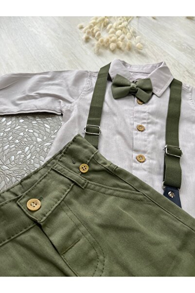 Butik Salopetli Papyonlu 4lü Takım Erkek Bebek
