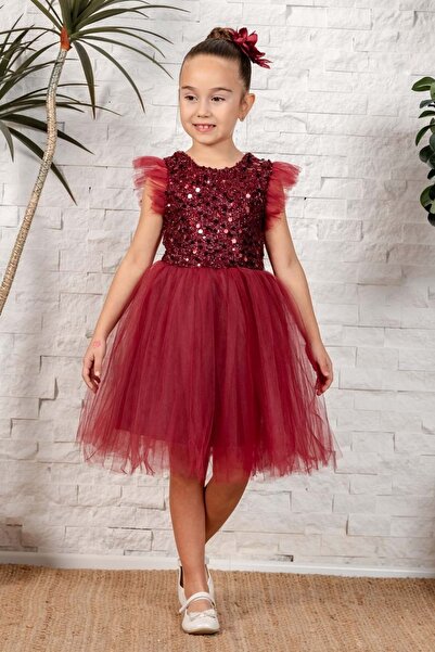 Mnk Baby&Kids Tylové dívčí šaty KPL MNK0526 BORDO