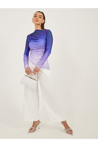 Causey By Styli Ombre Print Ruched Detail Asymmetric Hem T-Shirt
