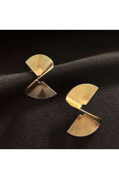 Zeyn Spiral Plate Gold Steel Earrings