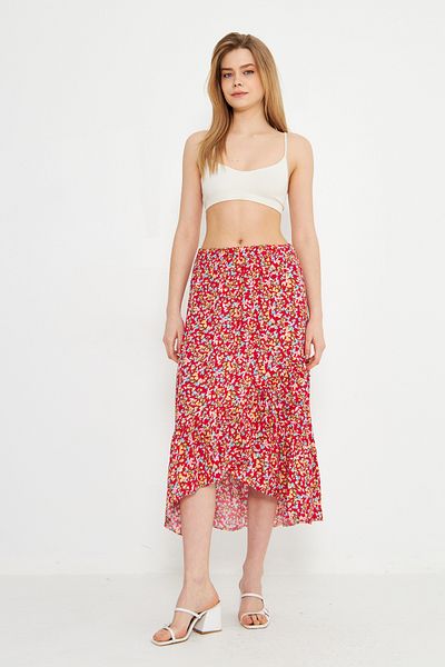 brako tekstil Floral Patterned Feminin Midi Skirt Gabardine Outfit