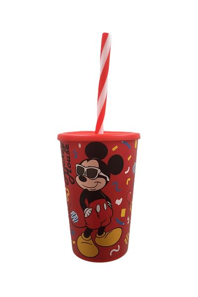 Herevin 340 Cc Patterned Glass with Straw-Mickey Mouse