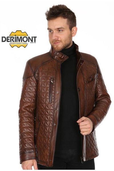 DeriWork Genuine Lambskin Embroidered Zippered Leather Jacket Brown