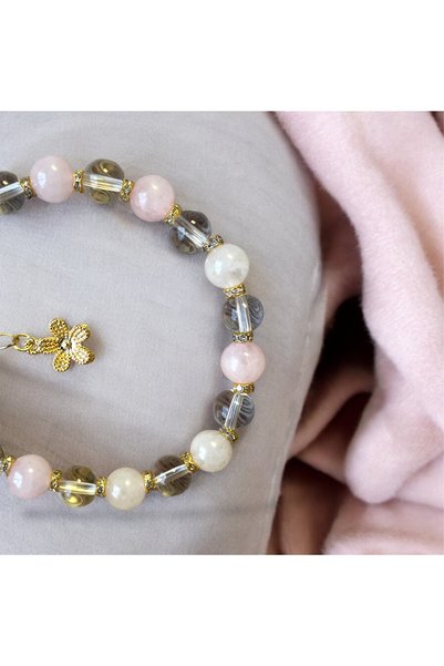 Sunshe Atelier Crystal Quartz Pink Quartz Natural Stone Bracelet (Love-Love-Peace) (with Steel Parrot and Extension Chain)