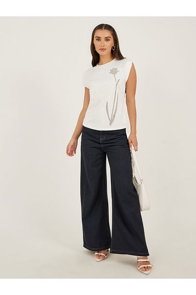 Styli Embellished Round Neck Fitted Tank T-Shirt