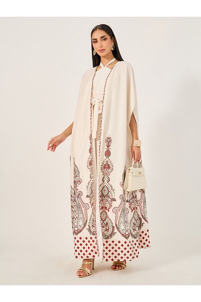 Take Two By Styli Solid Tie Up Long Sleeve Maxi Dress for Everyday Wear