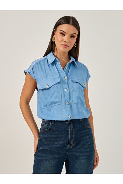 Styli قميص جينز سادة بدون أكمام