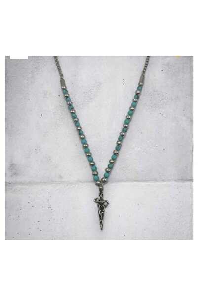 ndjewelry قلادة من الفولاذ بتفاصيل خرز على شكل خنجر