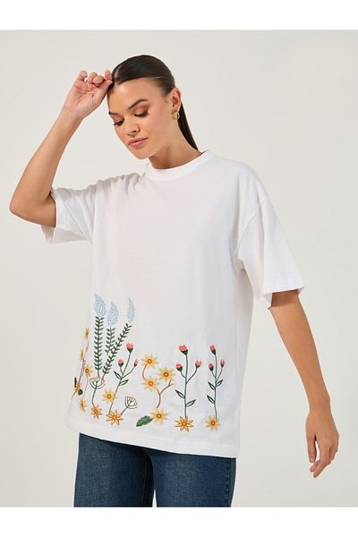 Styli Embroidered Oversized Round Neck T-Shirt