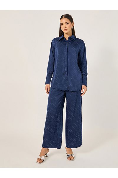 Styli Oversized Embellished Shirt and Wide Leg Pants Co-Ords