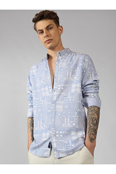 Dennis Lingo By Styli Geometric Print Button-Down Casual Shirt